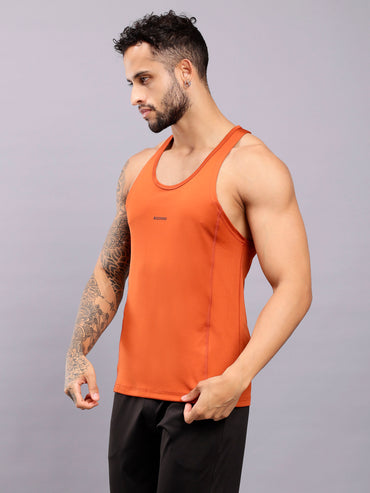 Men's Regular Fit Stringer | Men's Gym Tank Top Stringers |Solid Low Neck Tank Top For Men - Orange