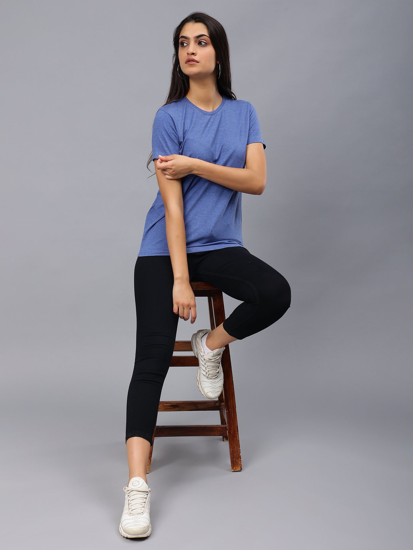 Women's Cotton T Shirt | Round Neck T Shirt | Round Neck Half Sleeve T shirt-Royal Blue Melange