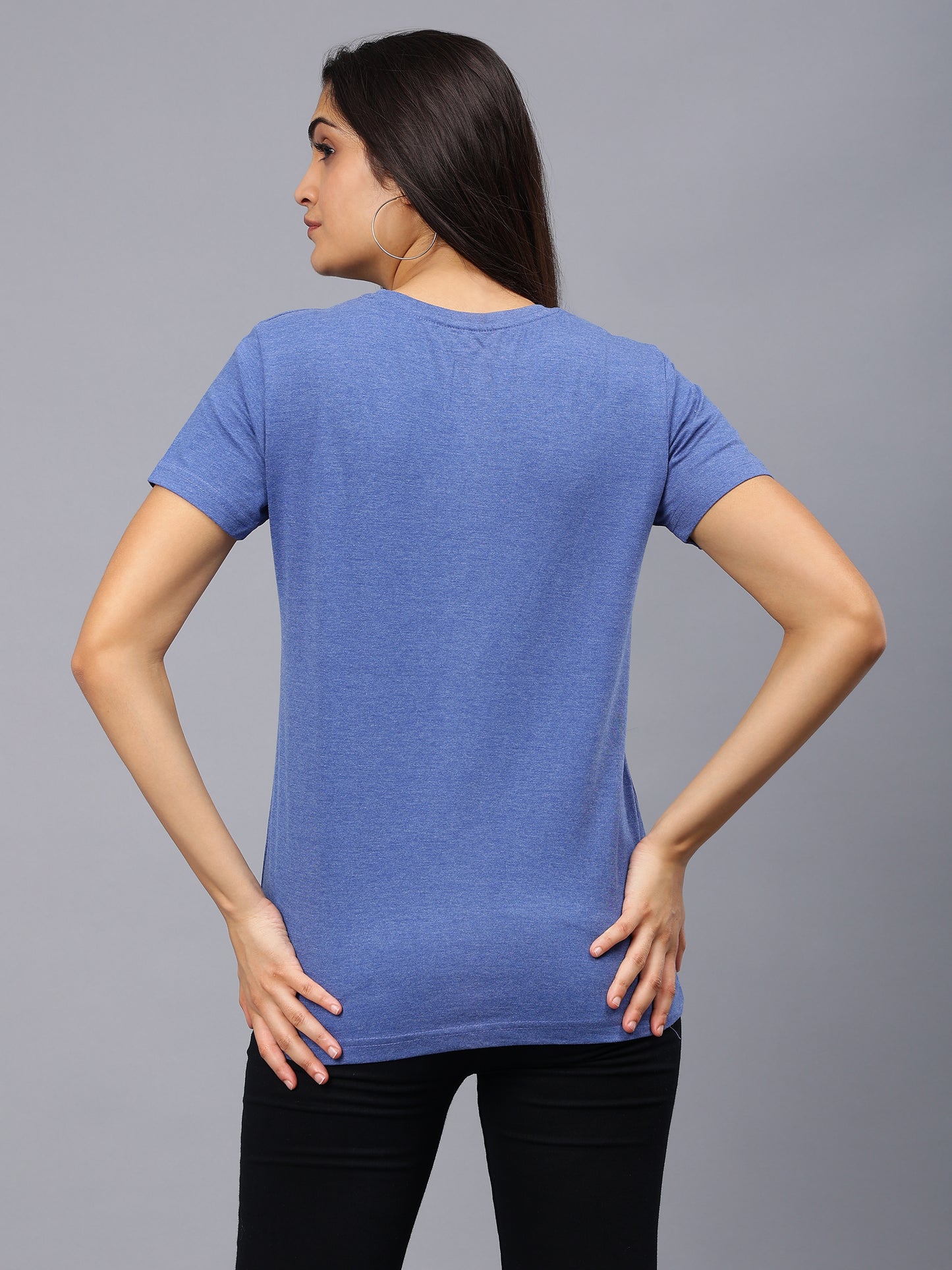 Women's Cotton T Shirt | Round Neck T Shirt | Round Neck Half Sleeve T shirt-Royal Blue Melange