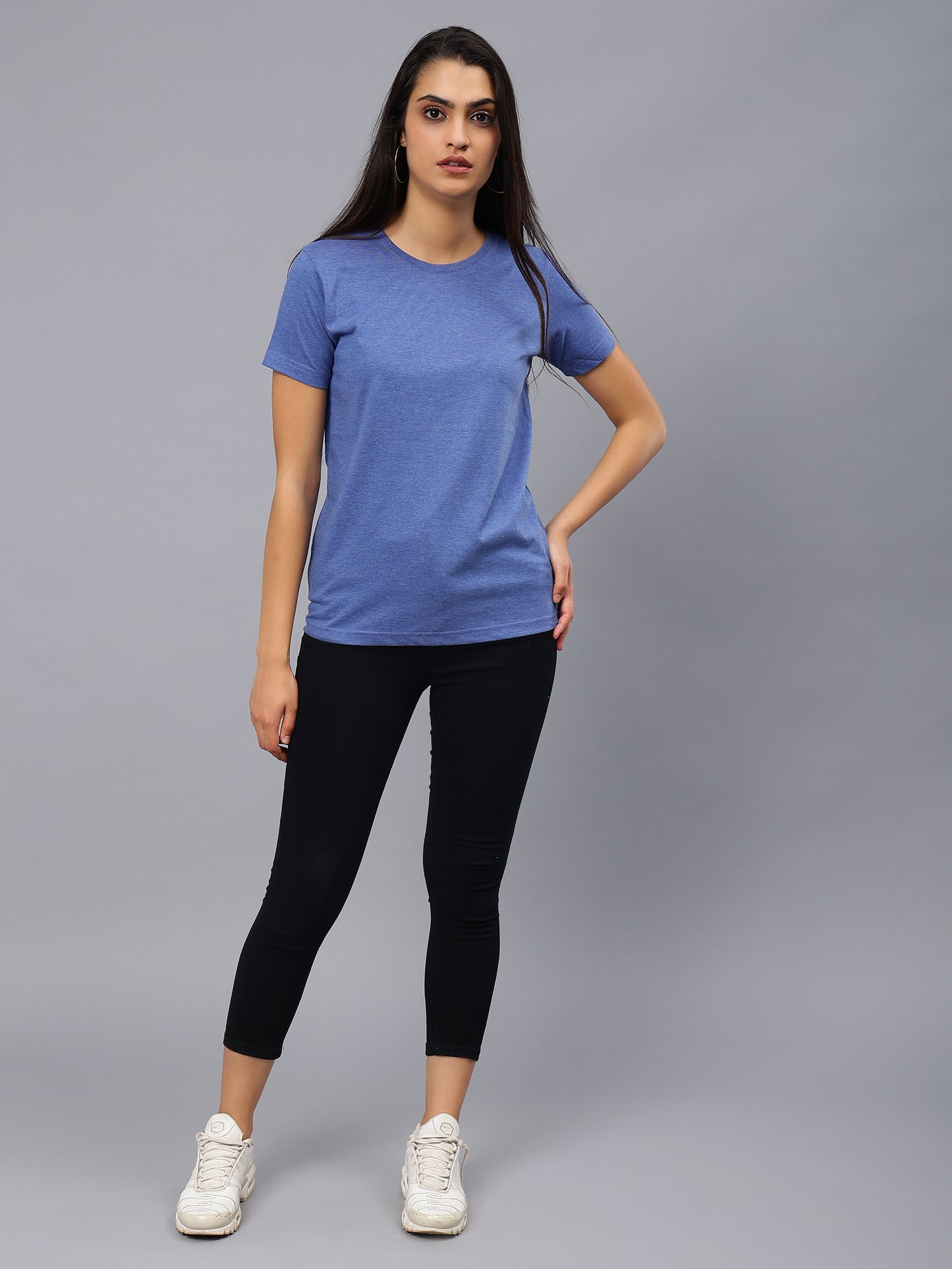 Women's Cotton T Shirt | Round Neck T Shirt | Round Neck Half Sleeve T shirt-Royal Blue Melange