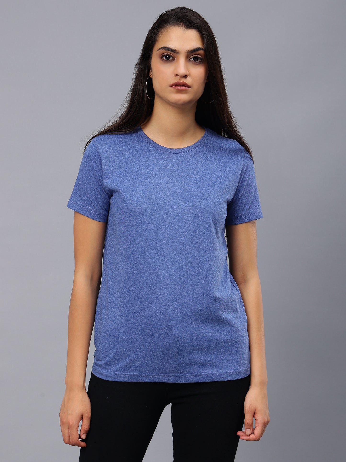 Women's Cotton T Shirt | Round Neck T Shirt | Round Neck Half Sleeve T shirt-Royal Blue Melange