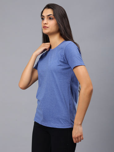 Women's Cotton T Shirt | Round Neck T Shirt | Round Neck Half Sleeve T shirt-Royal Blue Melange