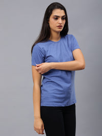 Women's Cotton T Shirt | Round Neck T Shirt | Round Neck Half Sleeve T shirt-Royal Blue Melange