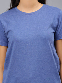 Women's Cotton T Shirt | Round Neck T Shirt | Round Neck Half Sleeve T shirt-Royal Blue Melange