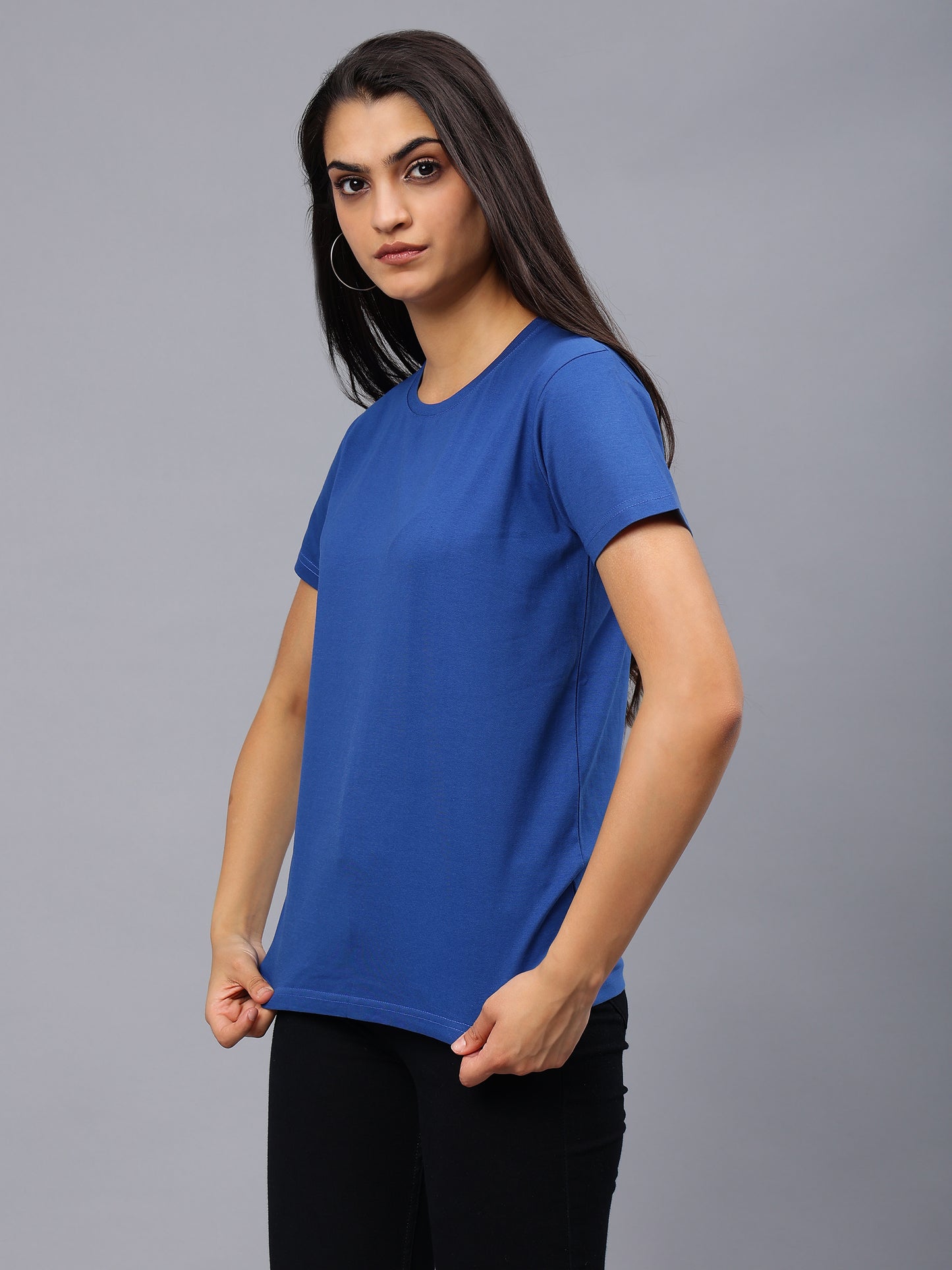 Women's Cotton T Shirt | Round Neck T Shirt | Round Neck Half Sleeve T shirt-Indigo Blue