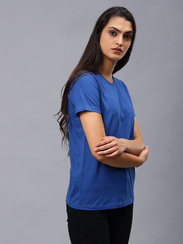 Women's Cotton T Shirt | Round Neck T Shirt | Round Neck Half Sleeve T shirt-Indigo Blue