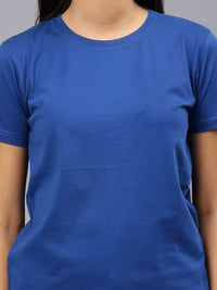 Women's Cotton T Shirt | Round Neck T Shirt | Round Neck Half Sleeve T shirt-Indigo Blue