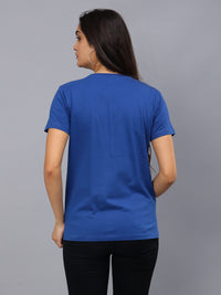 Women's Cotton T Shirt | Round Neck T Shirt | Round Neck Half Sleeve T shirt-Indigo Blue