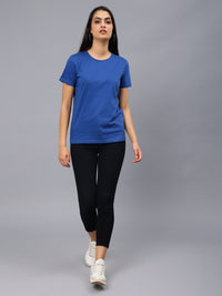 Women's Cotton T Shirt | Round Neck T Shirt | Round Neck Half Sleeve T shirt-Indigo Blue