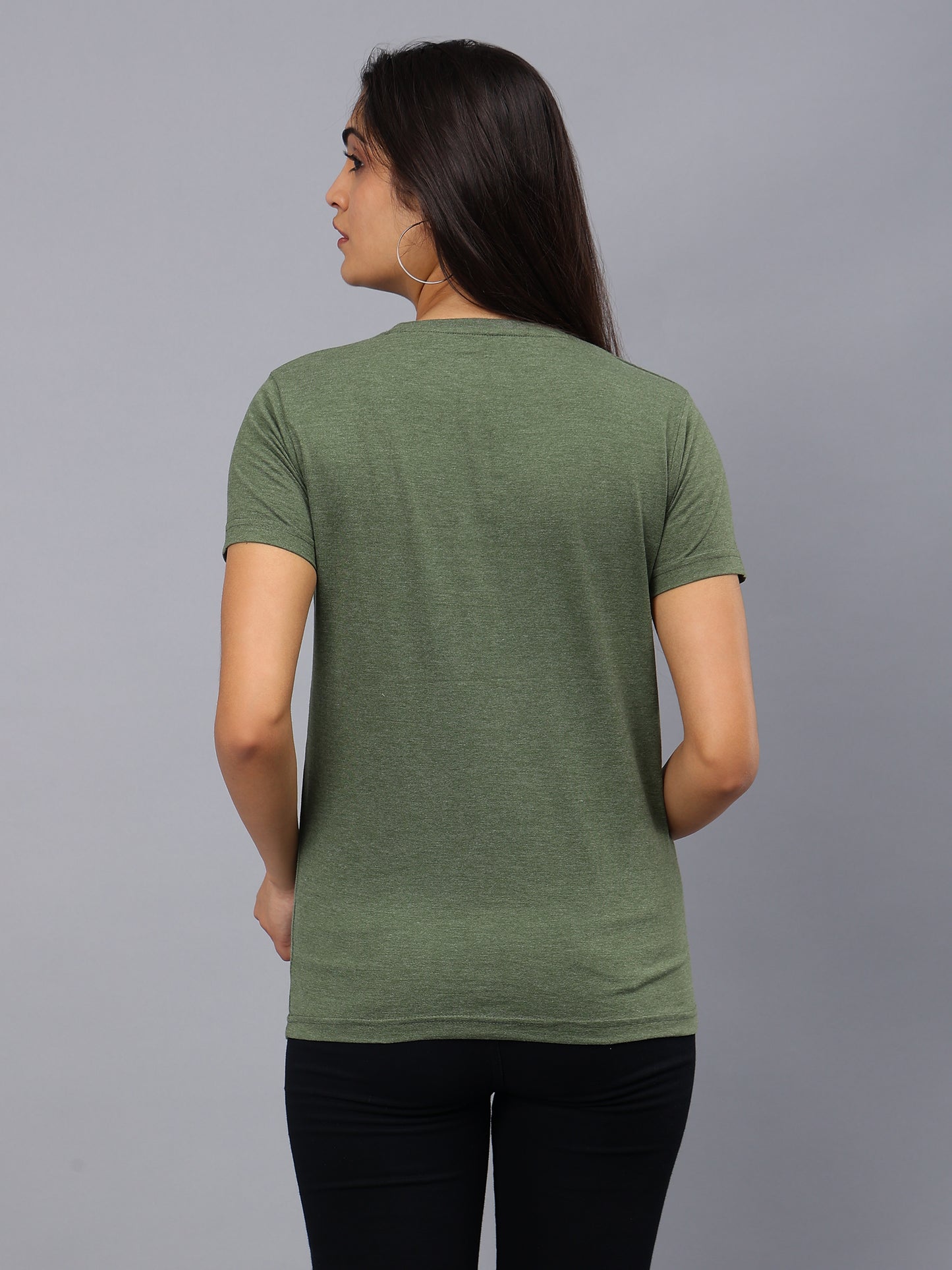 Women's Cotton T Shirt | Round Neck T Shirt | Round Neck Half Sleeve T shirt- Green Melange