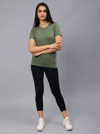 Women's Cotton T Shirt | Round Neck T Shirt | Round Neck Half Sleeve T shirt- Green Melange