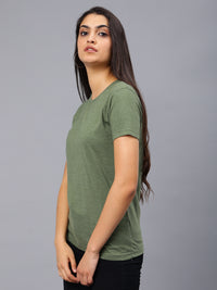 Women's Cotton T Shirt | Round Neck T Shirt | Round Neck Half Sleeve T shirt- Green Melange