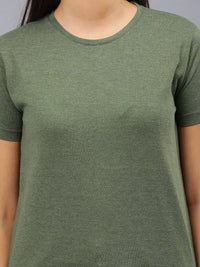 Women's Cotton T Shirt | Round Neck T Shirt | Round Neck Half Sleeve T shirt- Green Melange