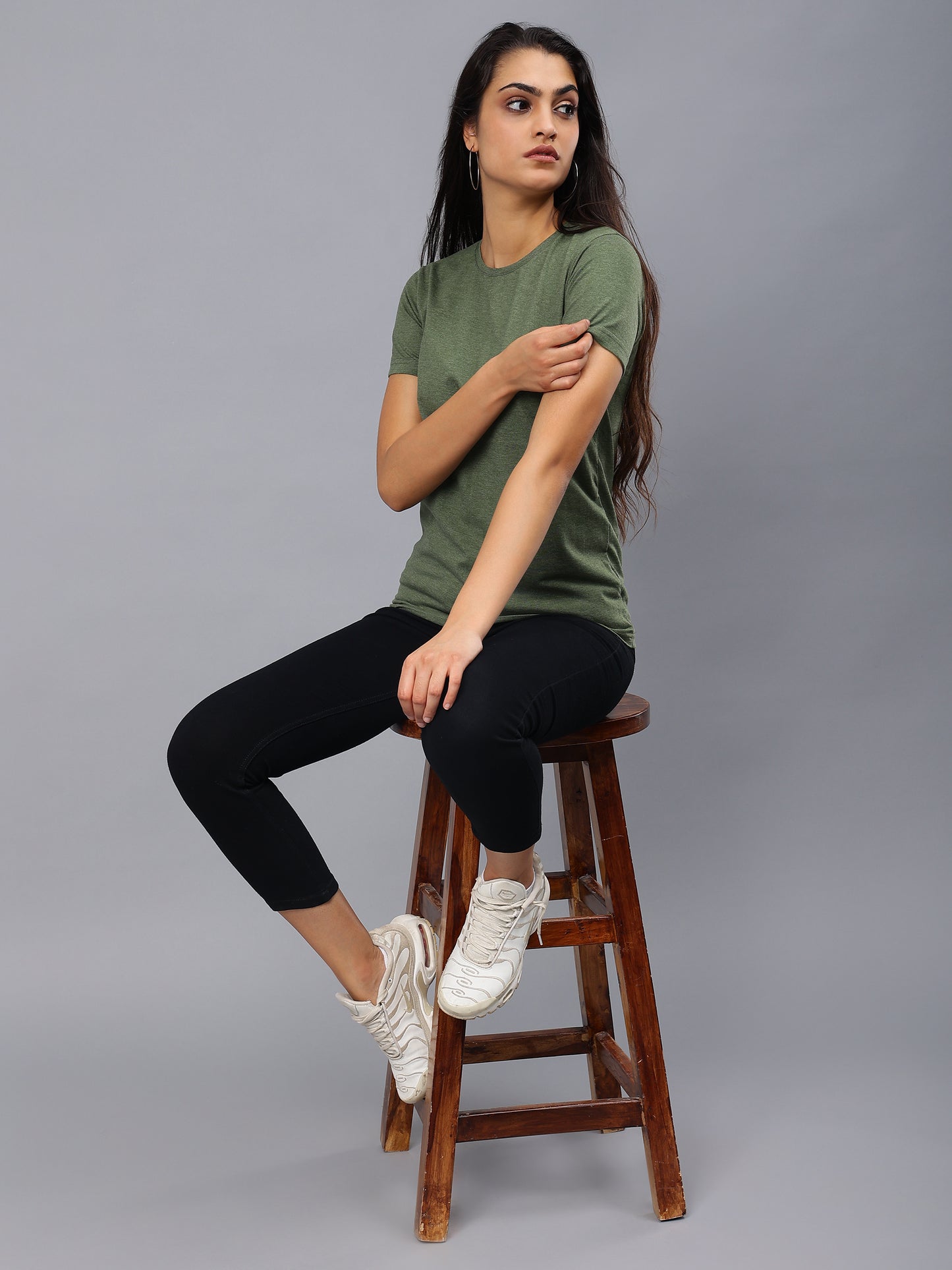 Women's Cotton T Shirt | Round Neck T Shirt | Round Neck Half Sleeve T shirt- Green Melange