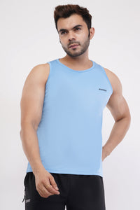  Men's Slim Fit Polyester Sleeveless Sando Top |Solid Gym Tank Tops | Regular Fit Vest for Men - Sky Blue