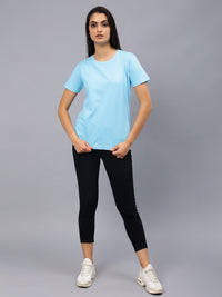 Women's Cotton T Shirt | Round Neck T Shirt | Round Neck Half Sleeve T shirt-Sky Blue