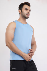  Men's Slim Fit Polyester Sleeveless Sando Top |Solid Gym Tank Tops | Regular Fit Vest for Men - Sky Blue