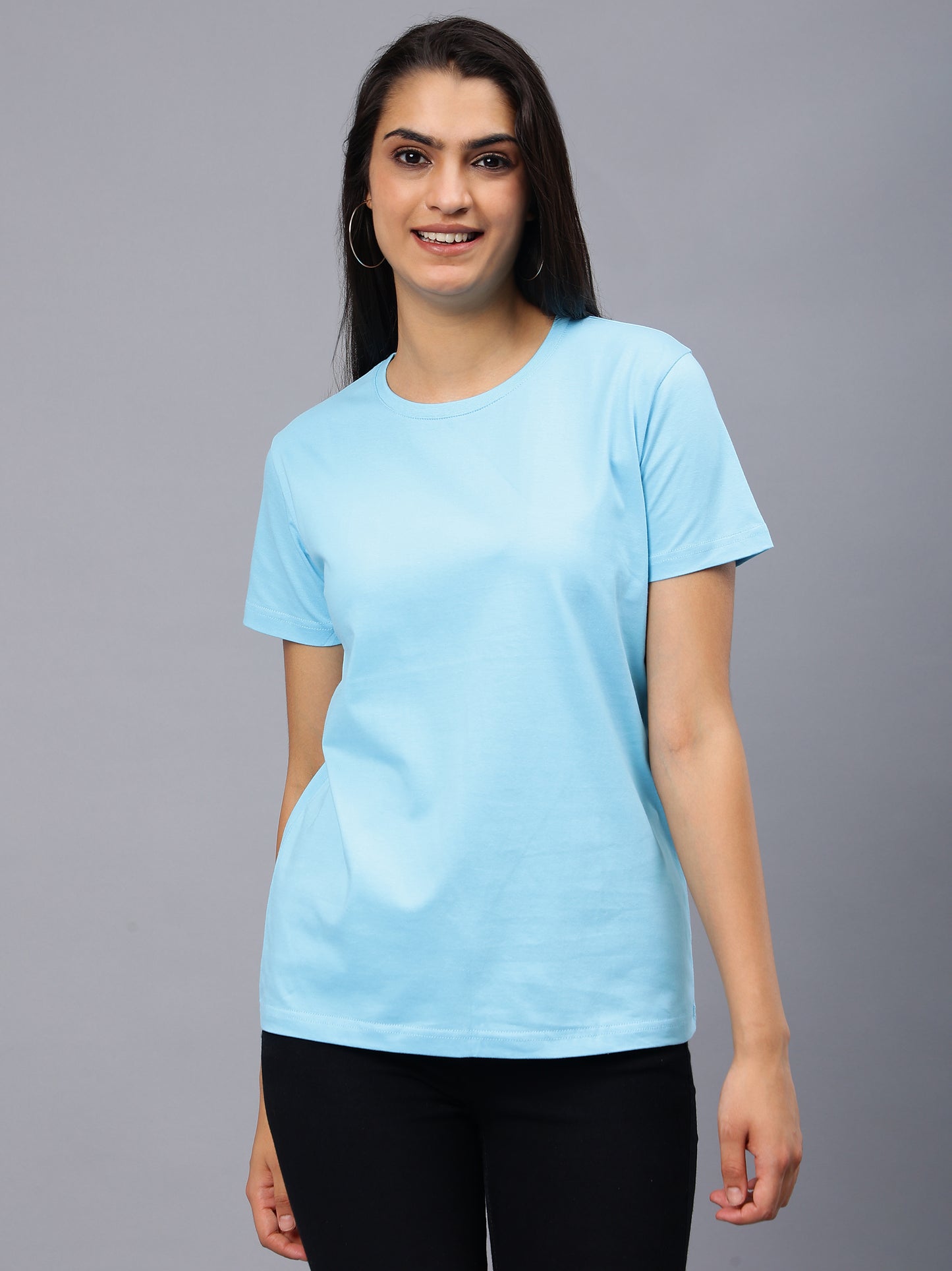 Women's Cotton T Shirt | Round Neck T Shirt | Round Neck Half Sleeve T shirt-Sky Blue