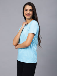 Women's Cotton T Shirt | Round Neck T Shirt | Round Neck Half Sleeve T shirt-Sky Blue