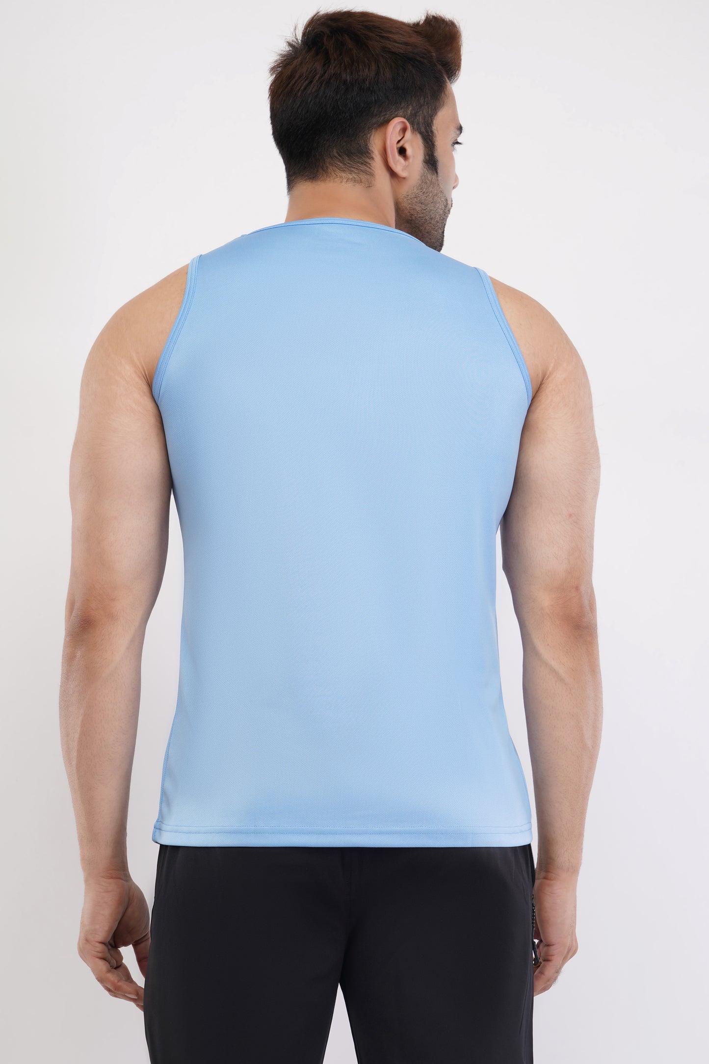  Men's Slim Fit Polyester Sleeveless Sando Top |Solid Gym Tank Tops | Regular Fit Vest for Men - Sky Blue