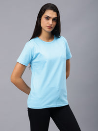 Women's Cotton T Shirt | Round Neck T Shirt | Round Neck Half Sleeve T shirt-Sky Blue