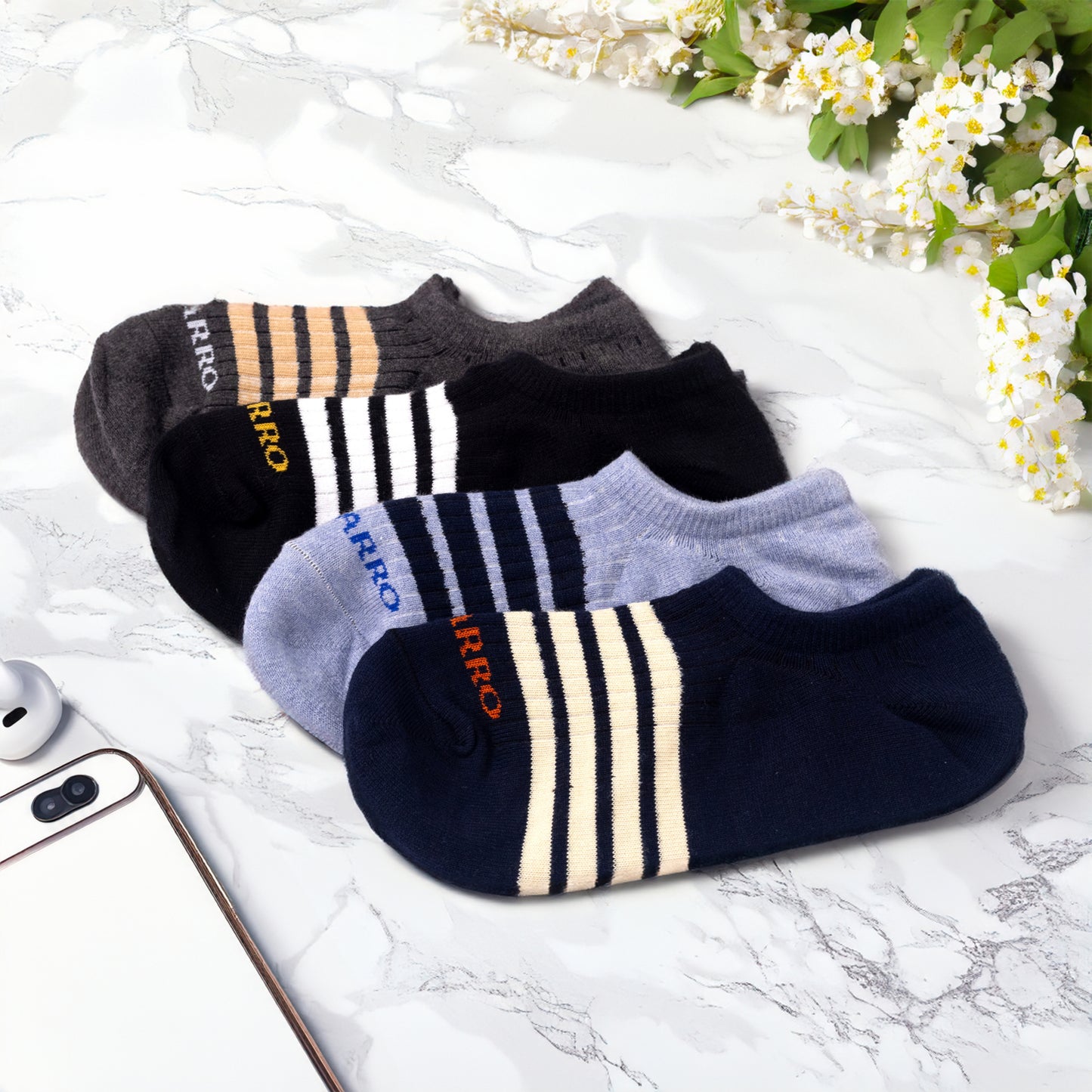 Men's Cotton Socks | Sports Loffer Length Cotton Socks | Breathable | Stripe Rib Socks for Men(103)-Pack of 4