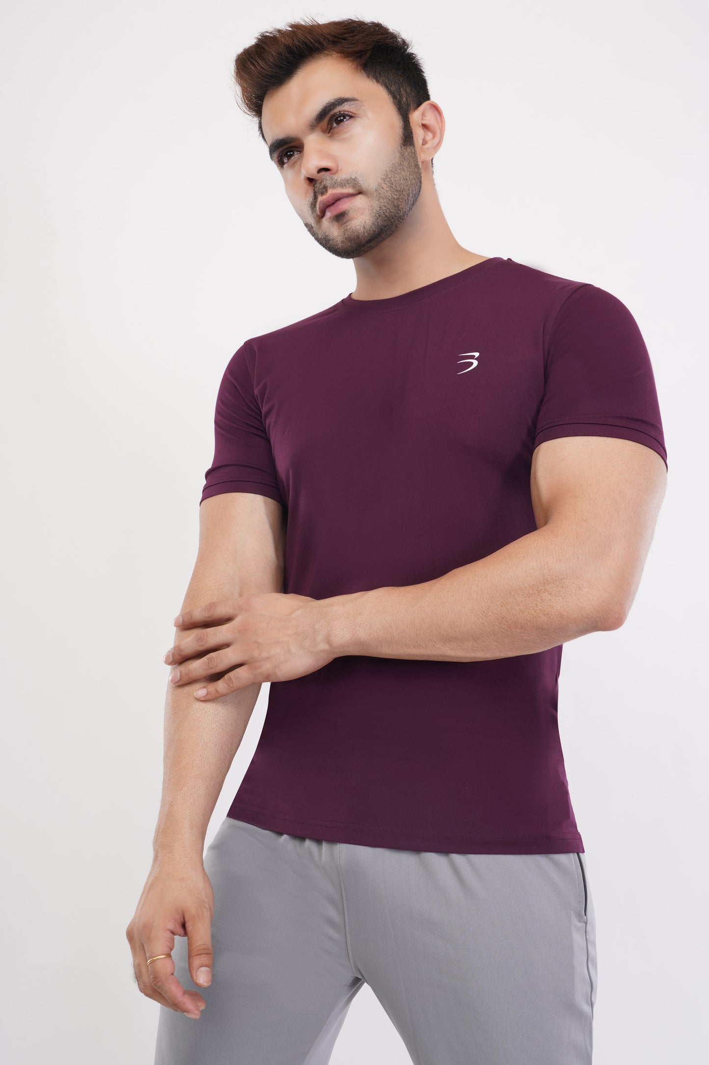 Men's Round Neck T-Shirt | Half Sleeve | Solid Regular Fit T-Shirt For Men(RN08)-Wine