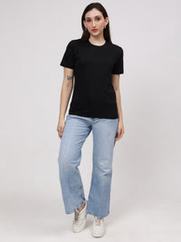 Women's Cotton T Shirt | Round Neck T Shirt | Round Neck Half Sleeve T shirt-Black