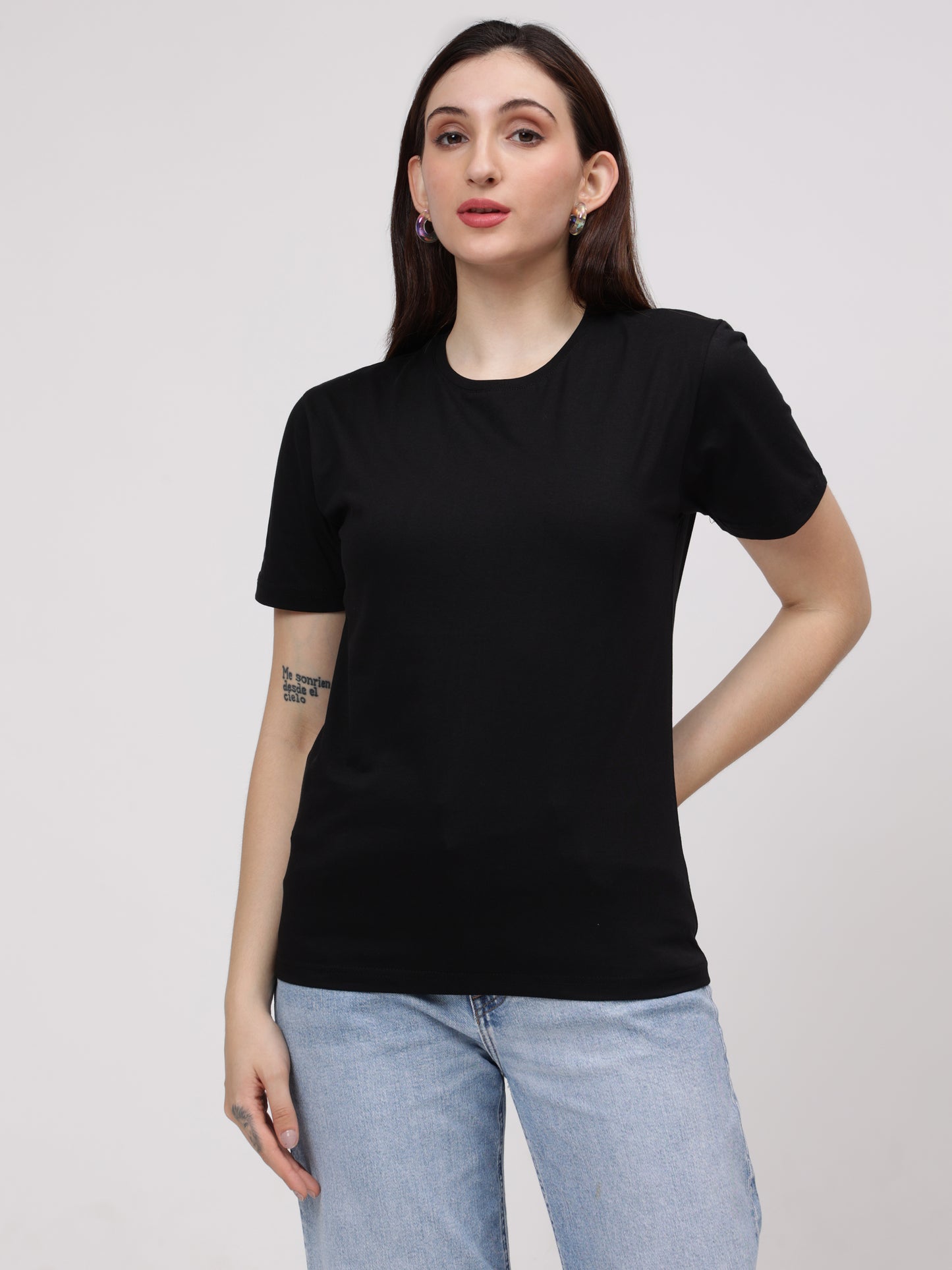 Women's Cotton T Shirt | Round Neck T Shirt | Round Neck Half Sleeve T shirt-Black