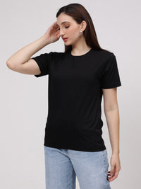 Women's Cotton T Shirt | Round Neck T Shirt | Round Neck Half Sleeve T shirt-Black