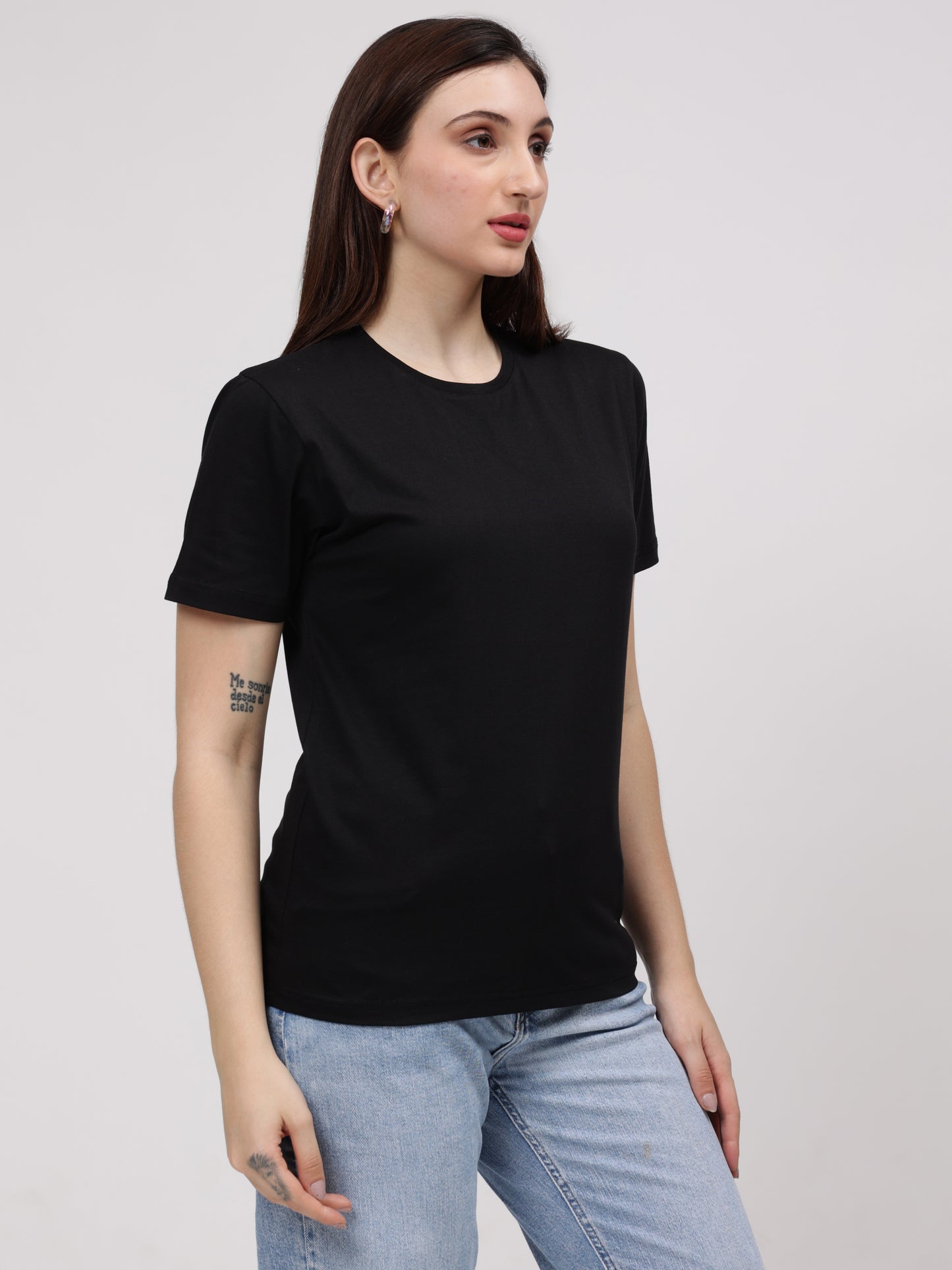 Women's Cotton T Shirt | Round Neck T Shirt | Round Neck Half Sleeve T shirt-Black