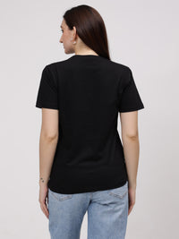 Women's Cotton T Shirt | Round Neck T Shirt | Round Neck Half Sleeve T shirt-Black