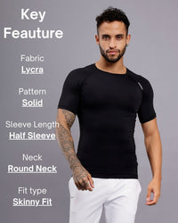 Round neck Compression half sleeve tshirt-Black