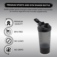 Premium Sports Shaker Bottle | Gym Shaker Bottle for Protein Shake | Leakproof | Shaker Bottle for Men & Women |600ML-Black