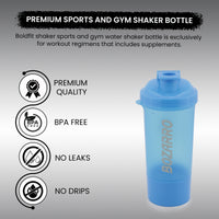 Premium Sports Shaker Bottle | Gym Shaker Bottle for Protein Shake | Leakproof | Shaker Bottle for Men & Women |600ML-Blue