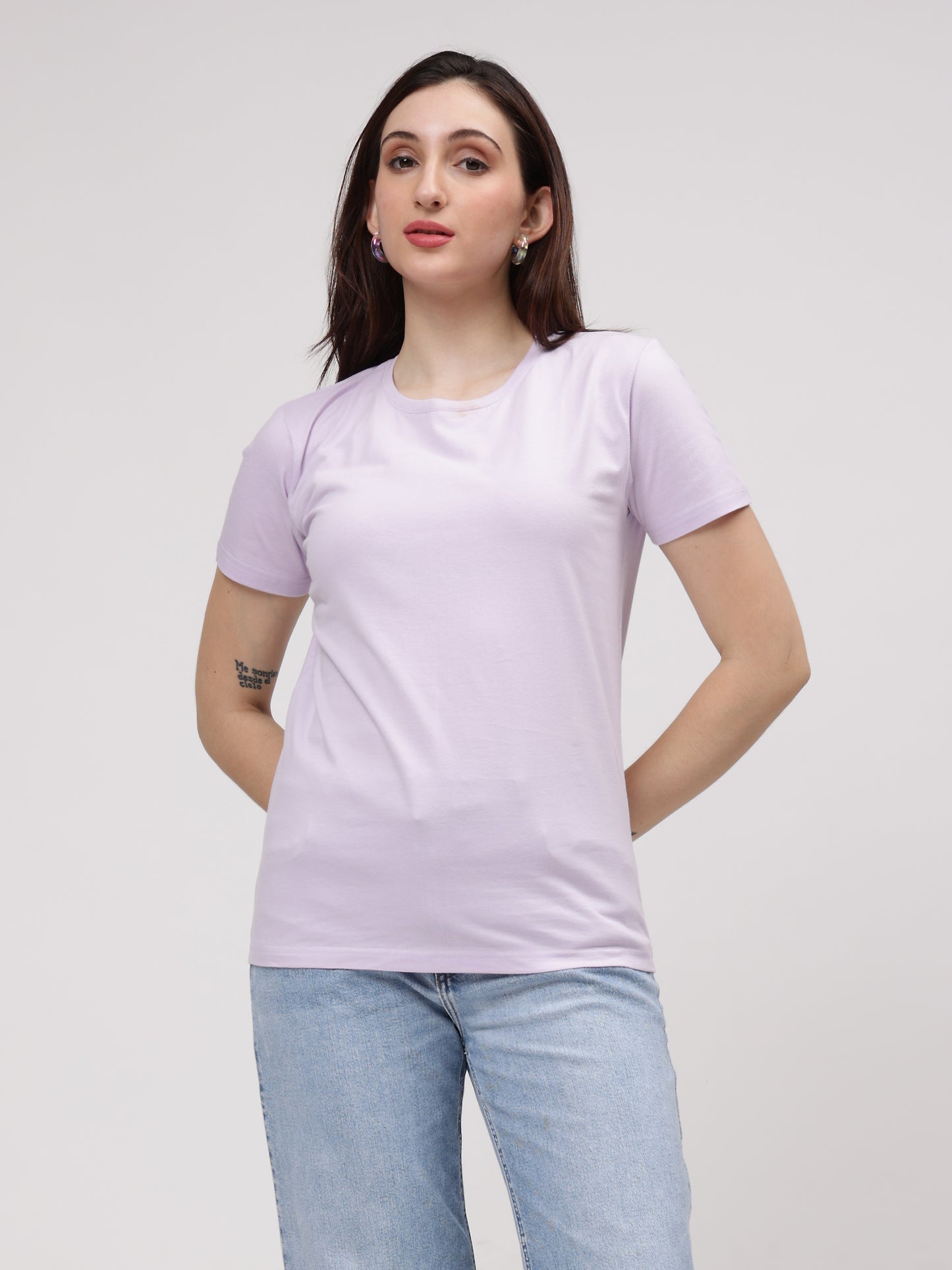 Women's Cotton T Shirt | Round Neck T Shirt | Round Neck Half Sleeve T shirt- Lavender