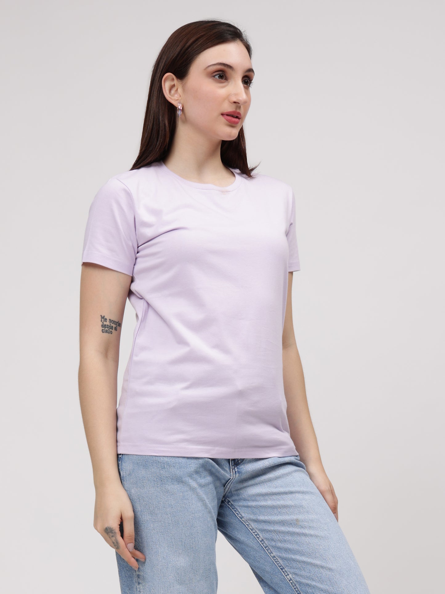 Women's Cotton T Shirt | Round Neck T Shirt | Round Neck Half Sleeve T shirt- Lavender