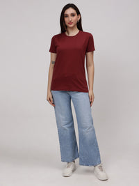 Women's Cotton T Shirt | Round Neck T Shirt | Round Neck Half Sleeve T shirt-Maroon