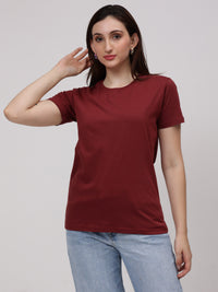 Women's Cotton T Shirt | Round Neck T Shirt | Round Neck Half Sleeve T shirt-Maroon