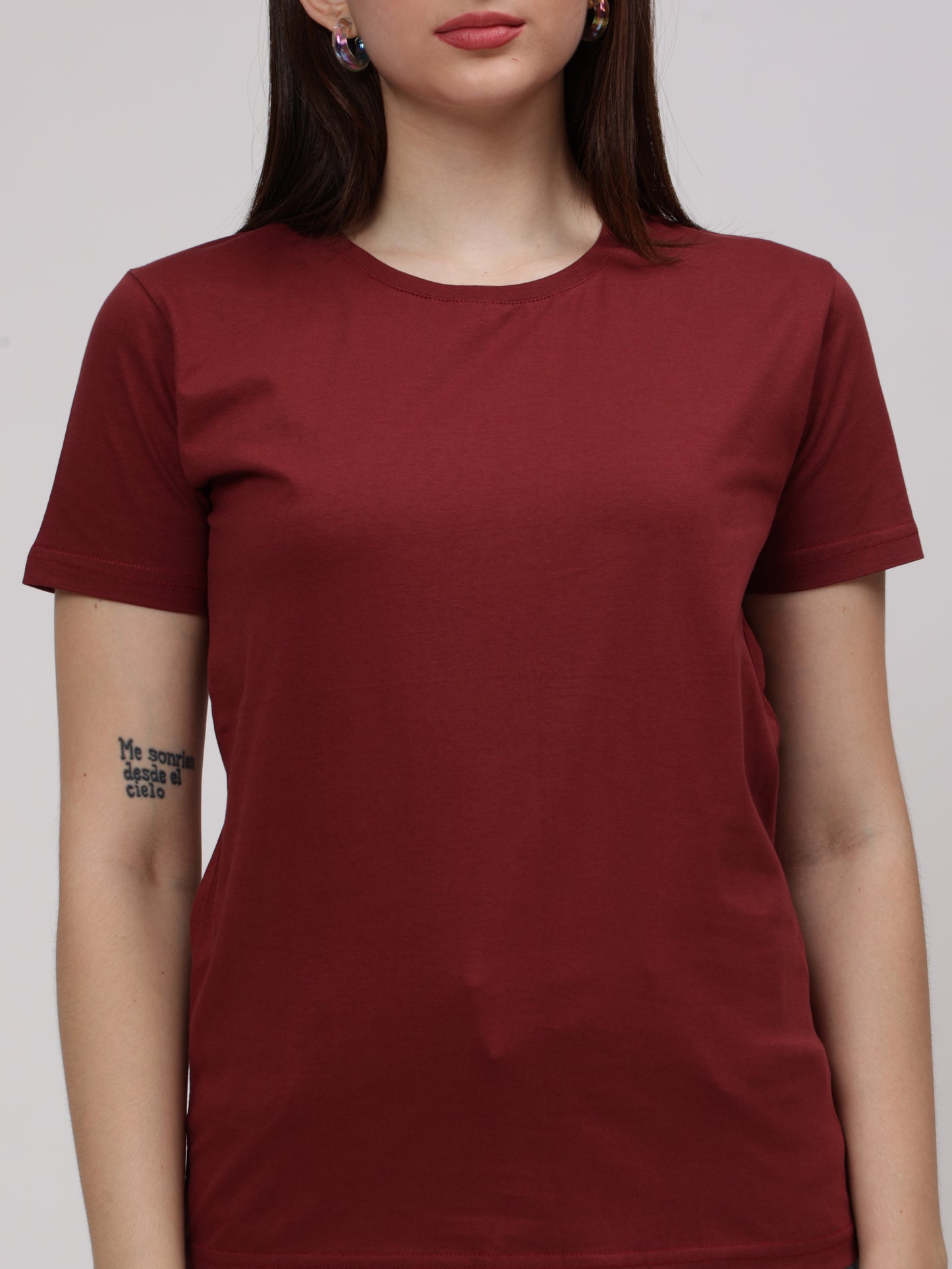 Women's Cotton T Shirt | Round Neck T Shirt | Round Neck Half Sleeve T shirt-Maroon