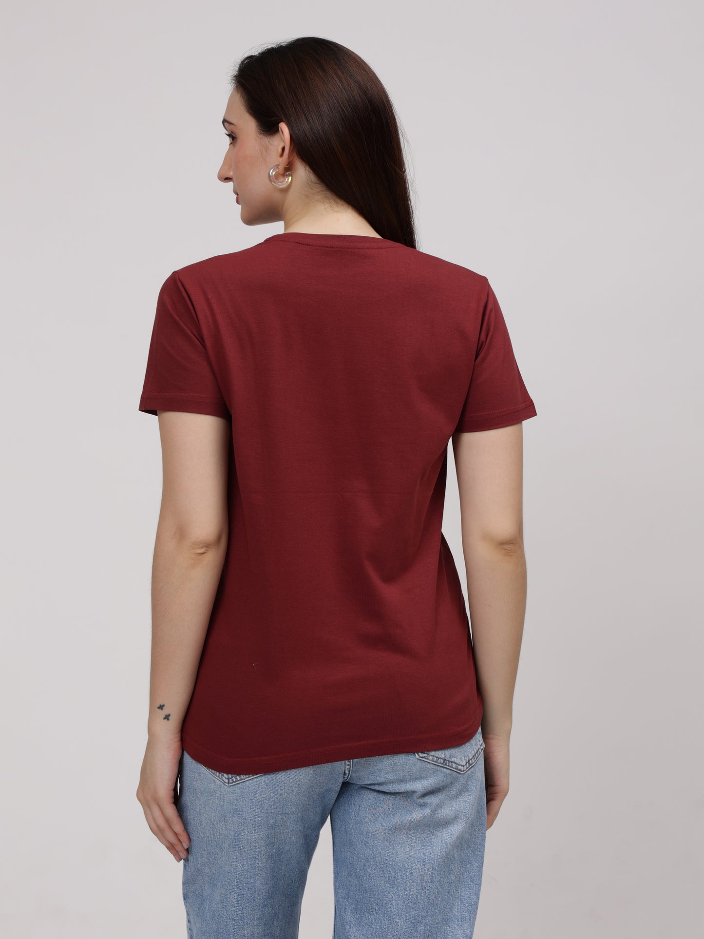 Women's Cotton T Shirt | Round Neck T Shirt | Round Neck Half Sleeve T shirt-Maroon