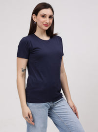 Women's Cotton T Shirt | Round Neck T Shirt | Round Neck Half Sleeve T shirt-Oxford Blue