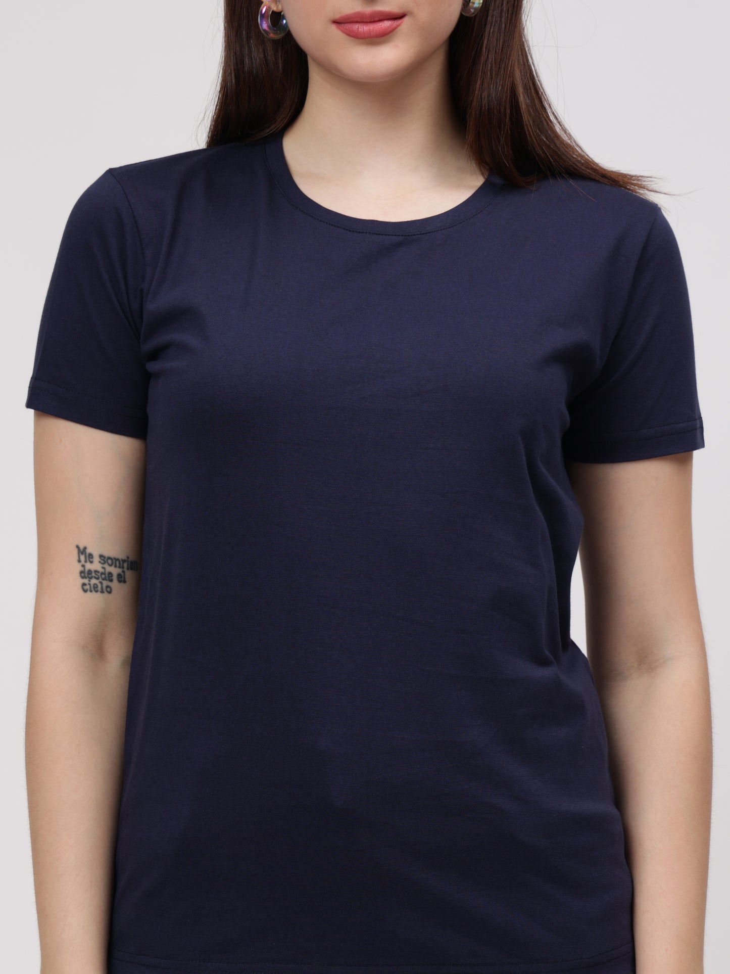 Women's Cotton T Shirt | Round Neck T Shirt | Round Neck Half Sleeve T shirt-Oxford Blue