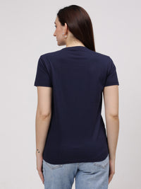 Women's Cotton T Shirt | Round Neck T Shirt | Round Neck Half Sleeve T shirt-Oxford Blue