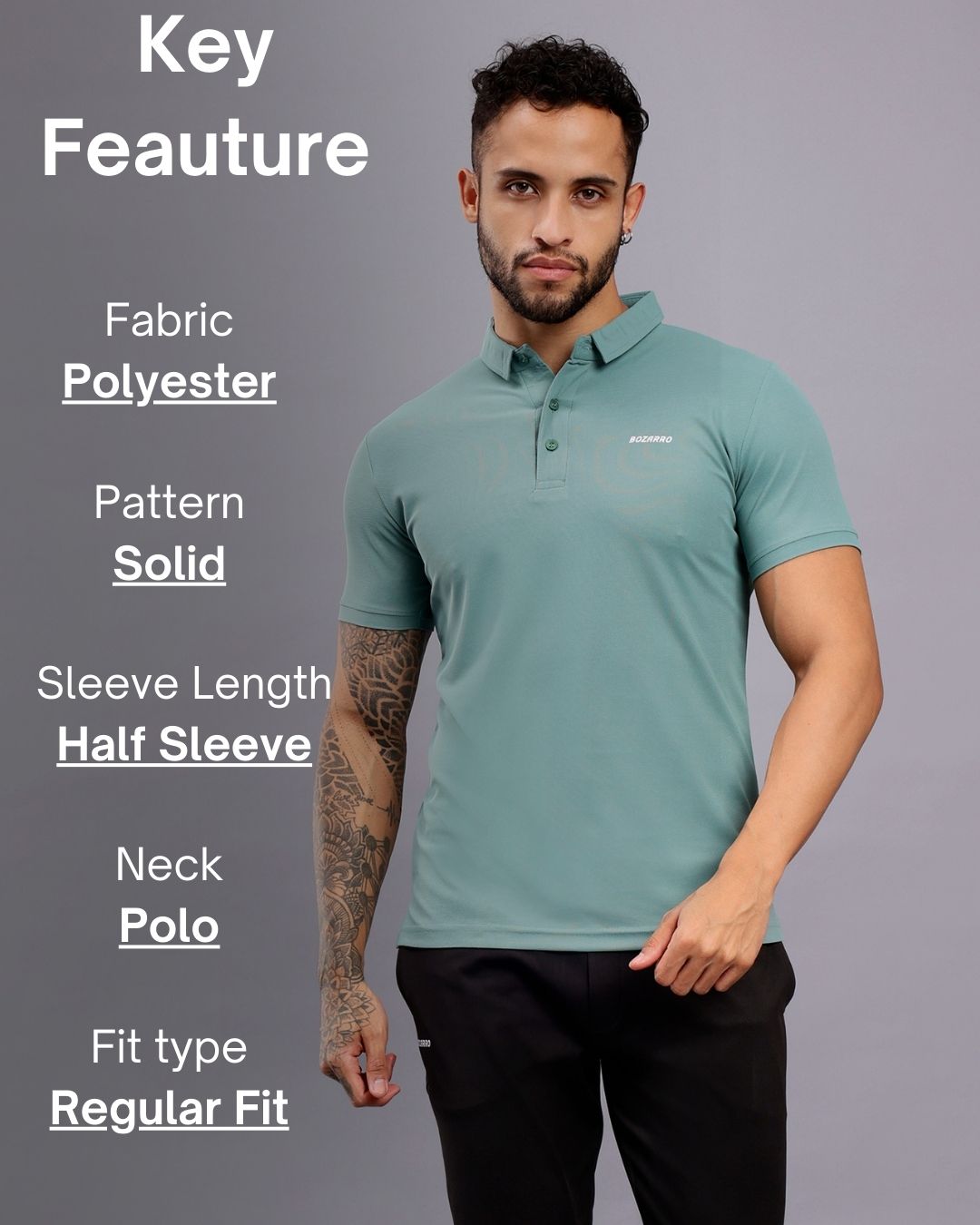 Men's Regular Fit Polo T-Shirt | Polo Plain Half Sleeve Casual T-Shirt | Polo T-Shirt for Men - Ice Blue