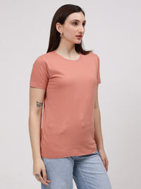 Women's Cotton T Shirt | Round Neck T Shirt | Round Neck Half Sleeve T shirt-Salmon Pink