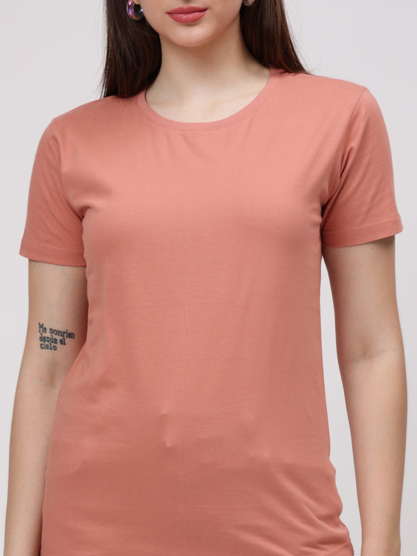 Women's Cotton T Shirt | Round Neck T Shirt | Round Neck Half Sleeve T shirt-Salmon Pink