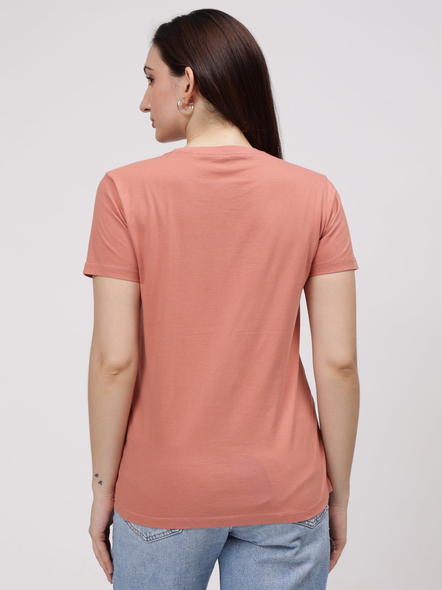 Women's Cotton T Shirt | Round Neck T Shirt | Round Neck Half Sleeve T shirt-Salmon Pink