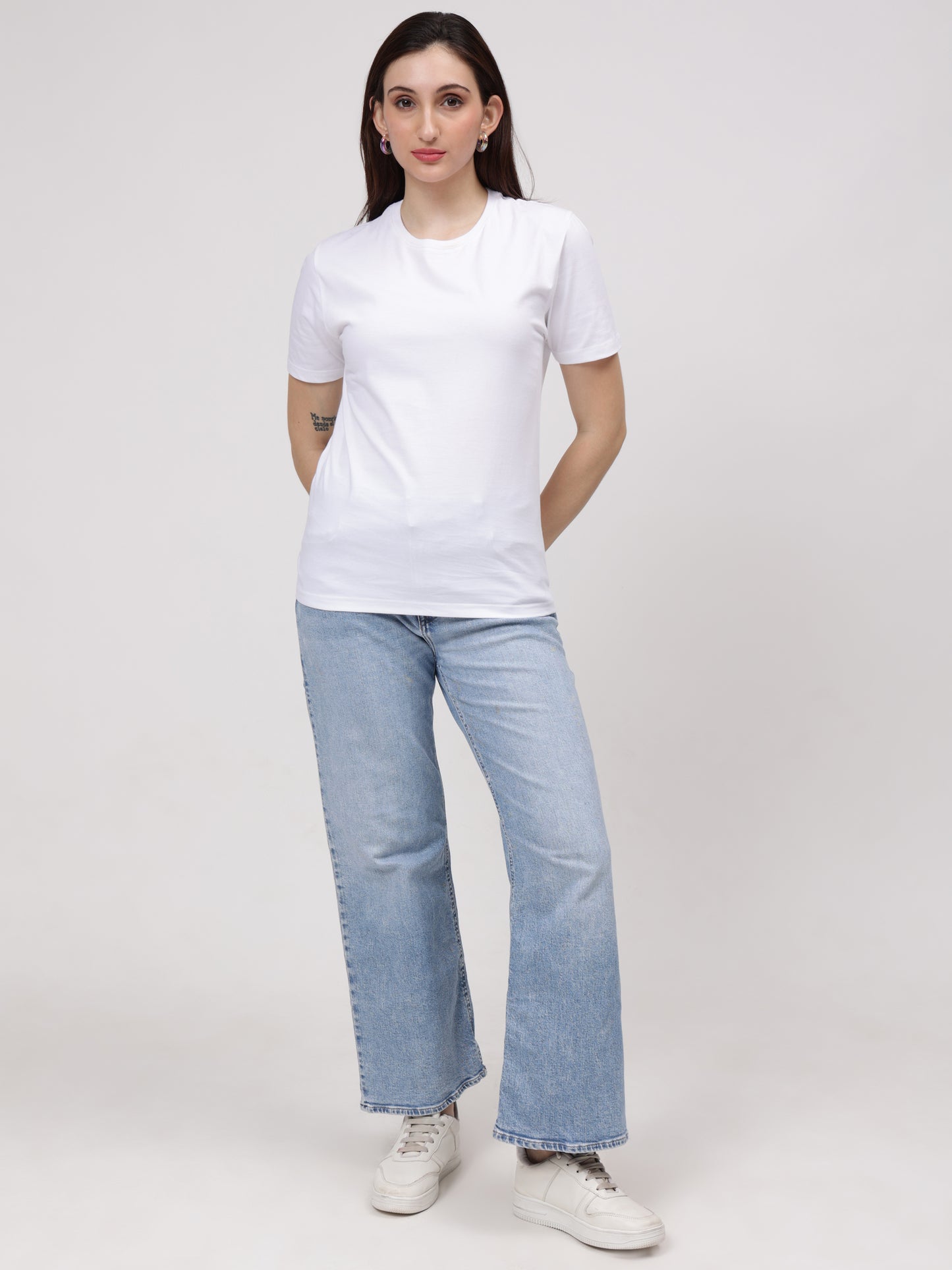 Women's Cotton T Shirt | Round Neck T Shirt | Round Neck Half Sleeve T shirt-White