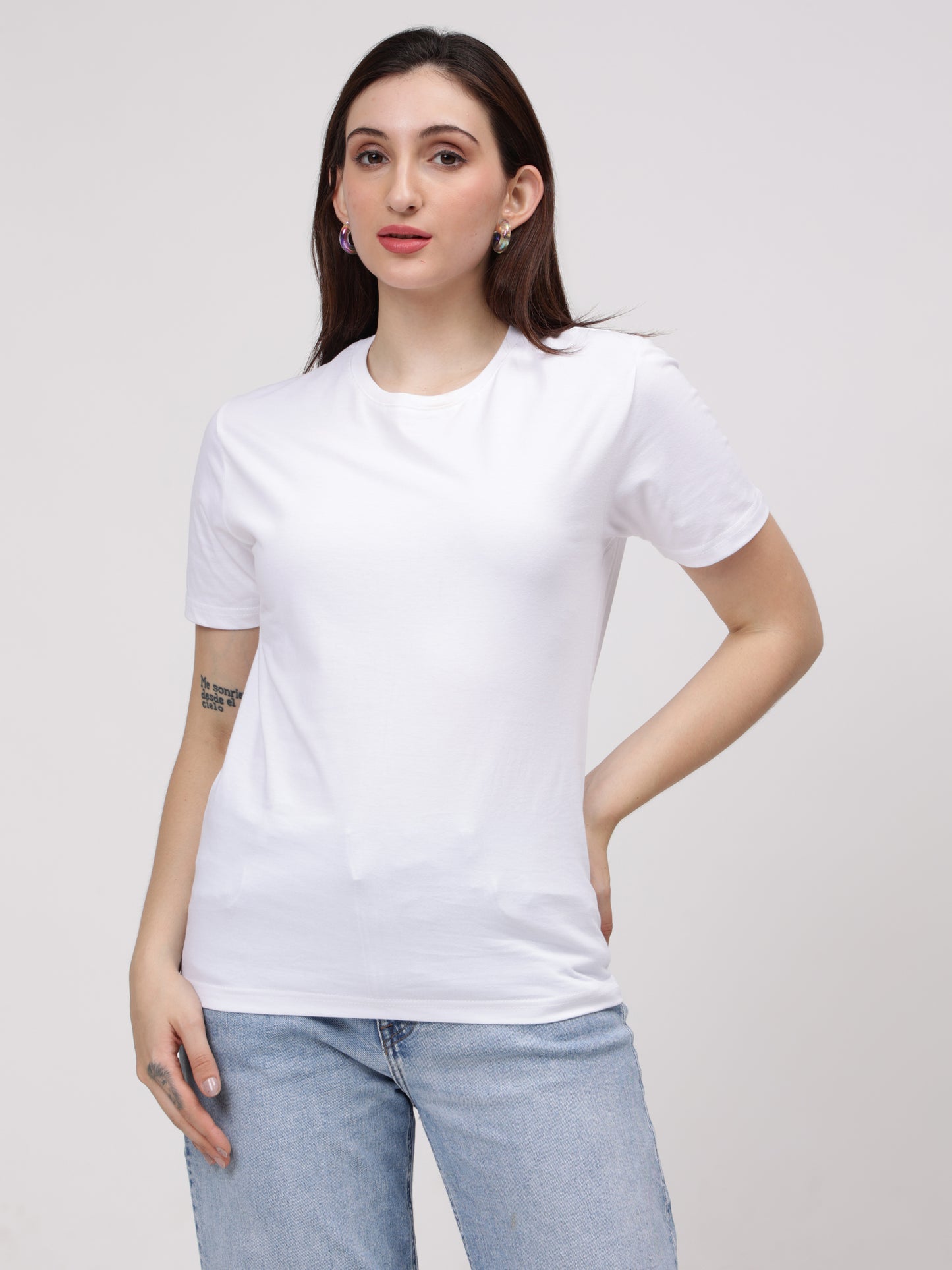 Women's Cotton T Shirt | Round Neck T Shirt | Round Neck Half Sleeve T shirt-White